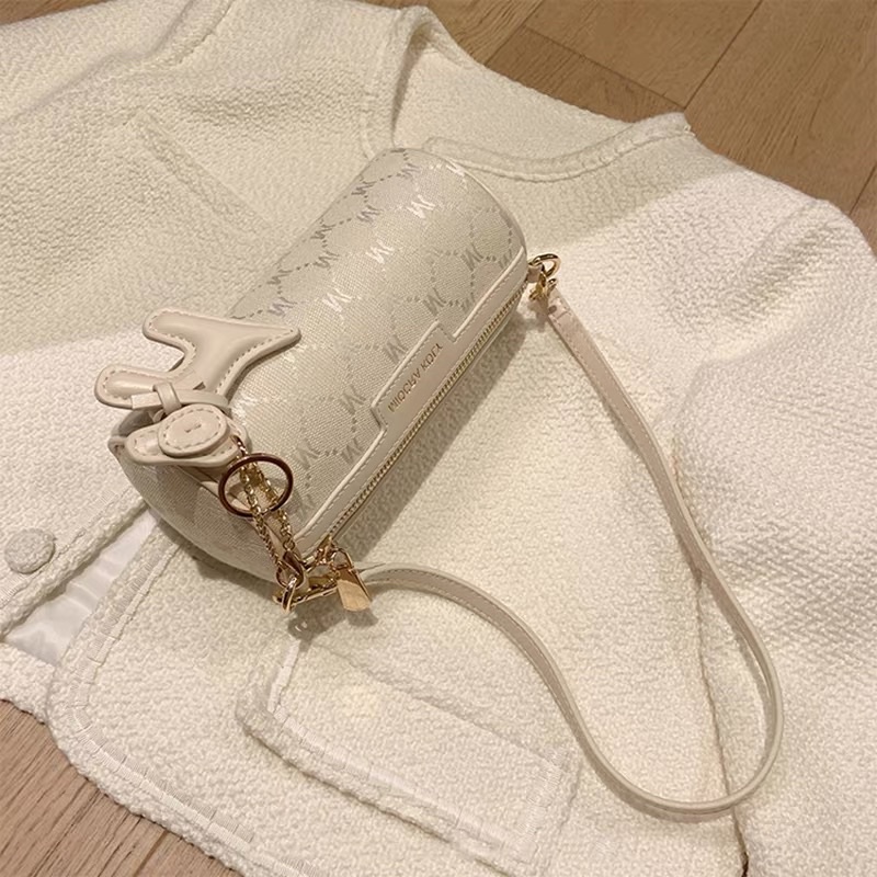 SẴN Túi Kẹp Nách Hình Trụ Màu Trắng Hai Dây Đeo Bản Đẹp