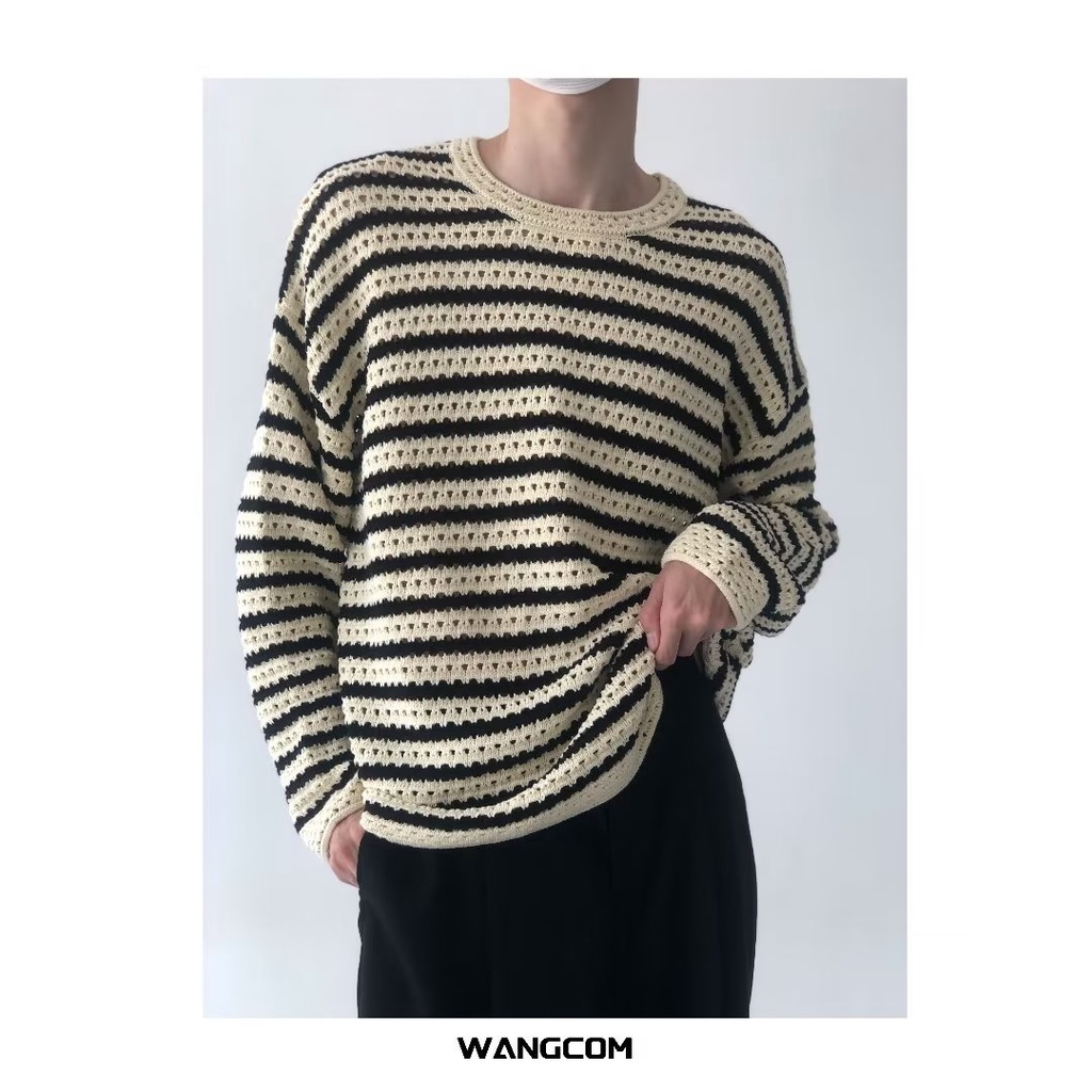 Áo Len Dài Tay Họa Tiết Kẻ Sọc Thiết Kế Mới Cao Cấp Thời Trang Theo Phong Cách Hàn Quốc Cho Nam