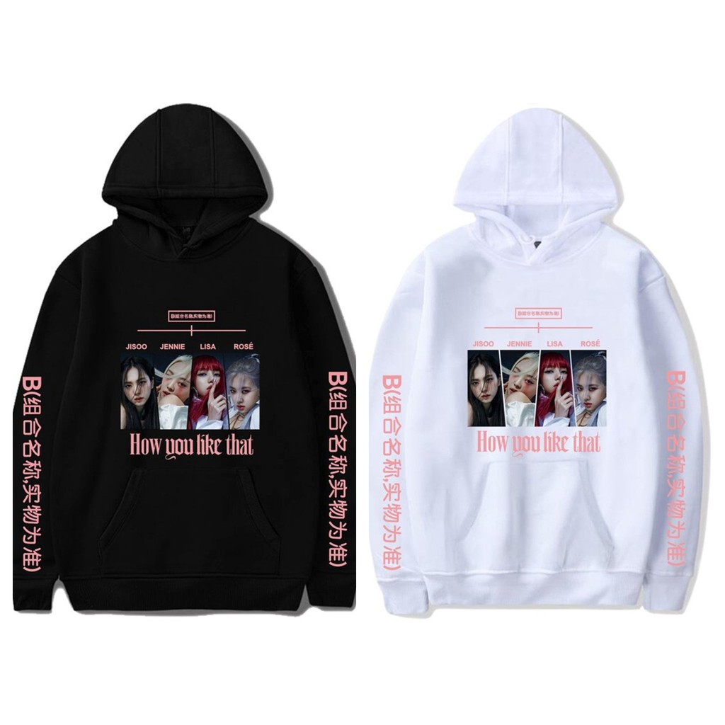 (ORDER) Áo hoodie BlackPink How you like that trắng đen có mũ