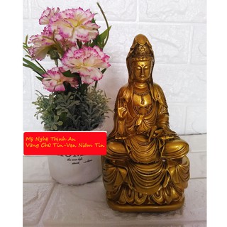 Tượng phật bà quan âm bằng đá poly nhũ đồng QADD17