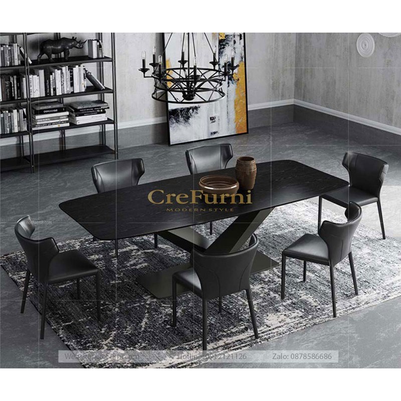 BÀN ĂN MẶT ĐÁ CERAMIC KẾT HỢP CHÂN THÉP SƠN TĨNH ĐIỆN CHỮ X CÁCH ĐIỆU (2 MÀU ĐEN, TRẮNG) | BigBuy360 - bigbuy360.vn