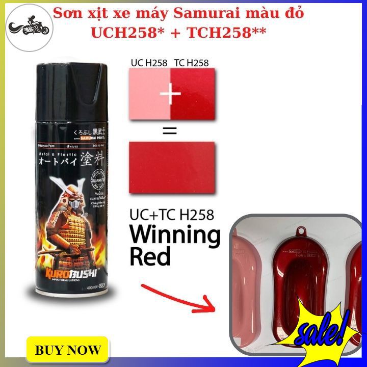 Sơn xịt samurai màu đỏ sử dụng hệ thống màu 2 lớp UCH258* + TCH258**