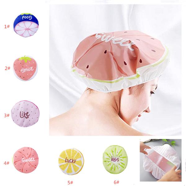 Cute Cartoon Fruit Pattern Waterproof Shower Cap for Adults Women Kitchen Bathroom