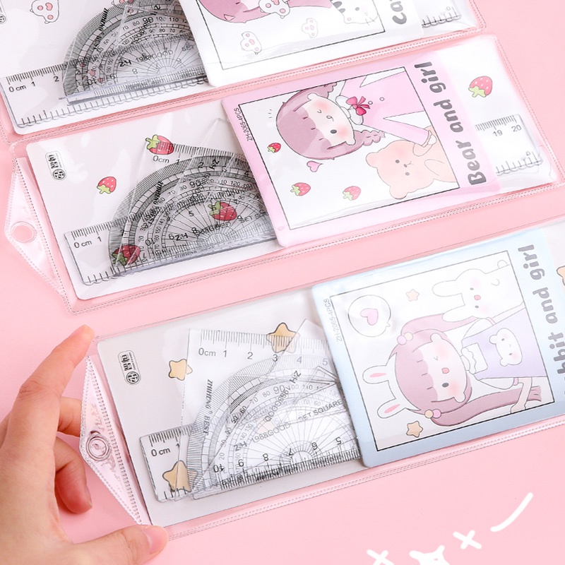 Bộ thước đo bằng nhựa trong suốt họa tiết hoạt hình đa năng