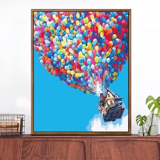 Tranh tô mầu số hoá ngôi nhà bóng bay, tranh tô mầu số hoá, tranh sơn dầu tự tô, tranh tô mầu sơn dầu, tranh vải canvas