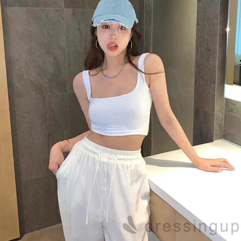 Áo croptop cổ vuông màu sắc đơn giản cho nữ