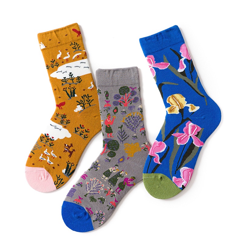 Vớ thời trang WAFNHA D305 họa tiết hoa lá sáng tạo cho cặp đôi