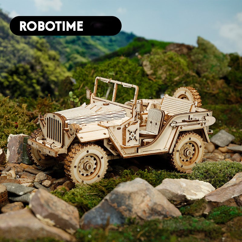 Đồ chơi lắp ráp bằng gỗ 3D DIY Mô hình xe JEEP ARMY FIELD CAR - Robotime - Quà tặng sinh nhật giáng sinh tự làm bằng gỗ