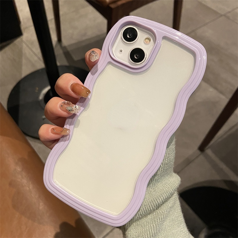 Ốp Điện Thoại Silicon Mềm Trong Suốt Màu Kẹo Trơn 2 Trong 1 Họa Tiết Sóng Biển Cho iphone 14 Pro Max 13 11 Pro Max 12 XR X XS
