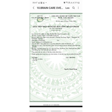 Viên uống bổ não Brain Care Overate. Hoạt huyết dưỡng não.