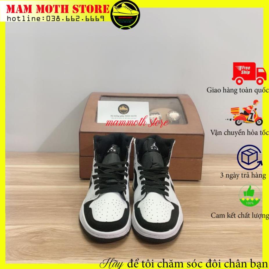 Giày jd, sneaker nam nữ,air jor dan 1 mid white black trắng đen cao cổ full size linh pk MAMMOTH