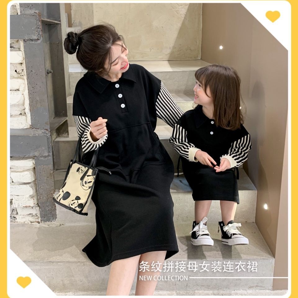 Quần Áo Nữ Xu Hướng✎✎✕Đầm Tay Dài Họa Tiết Kẻ Sọc Thời Trang Xuân Thu Cho Mẹ Và Bé 2021