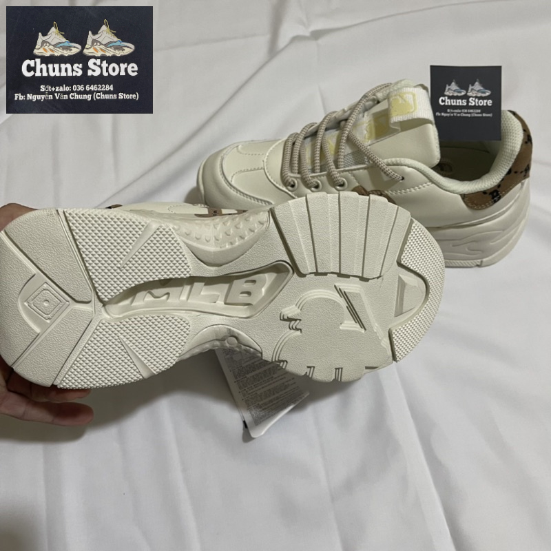 Giày MLB chữ B gót nâu 2022, giày ML B B nâu mono gót nỉ cao cấp