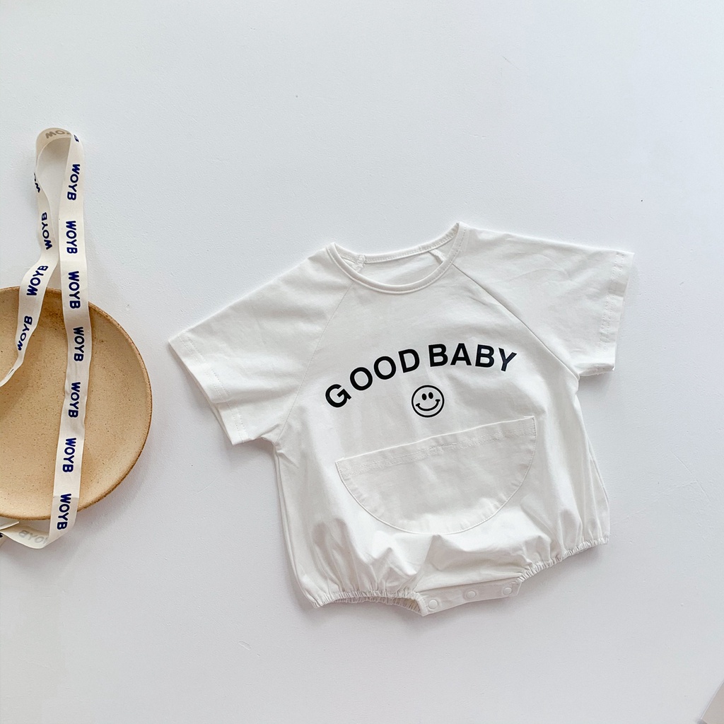 Bộ Áo Liền Quần Ngắn Tay Chất Liệu Cotton In Hình Mặt Cười Cho Trẻ Nhỏ Mới Sinh set bộ áo liền quần cho bé