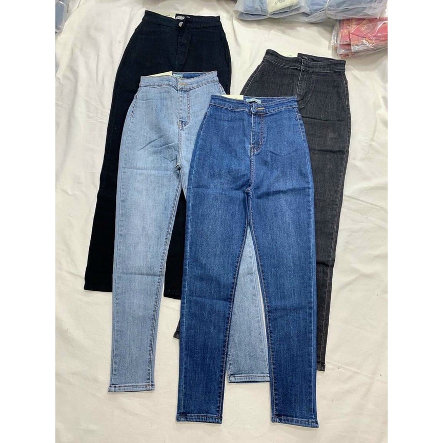 Quần bò jeans cạp cao, dáng ôm co giãn nữ ko túi | WebRaoVat - webraovat.net.vn