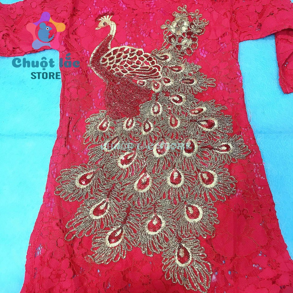 Áo Dài Cách Tân Cho Bé Gái  Mẫu Công Kim Sa Lấp Lánh 8Kg Đến 18Kg .