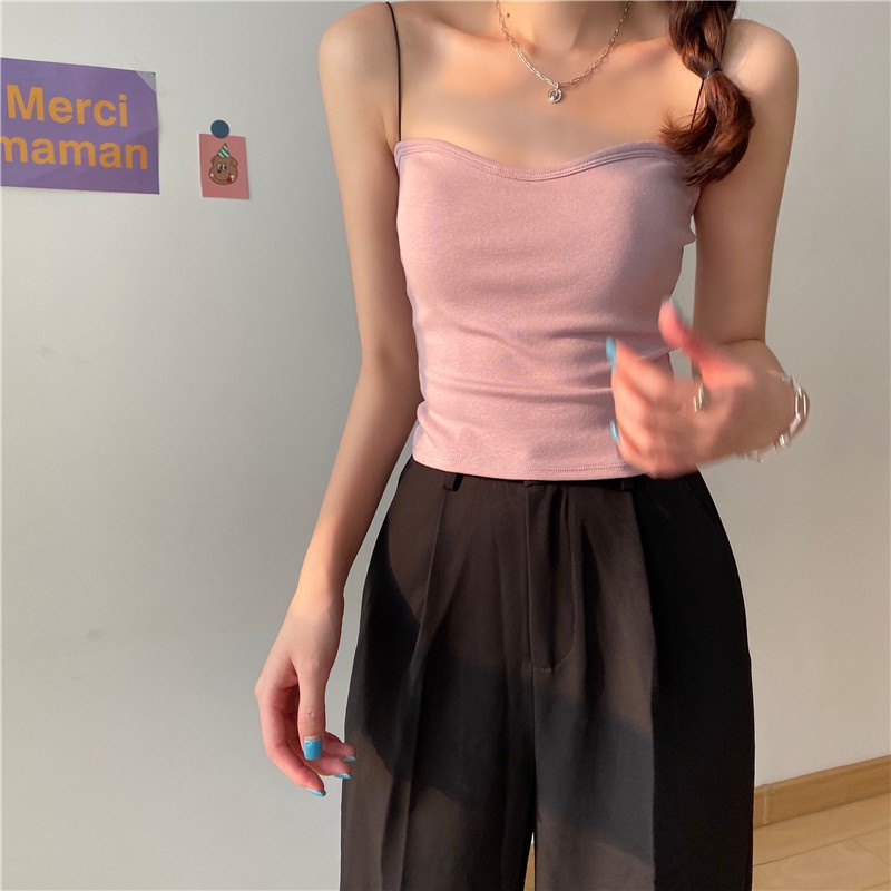 Áo 2 dây croptop đi biển có đệm ngực. Áo bra hai dây sợi bún chất cotton thấm hút mồ hôi tốt nhiều màu hothit