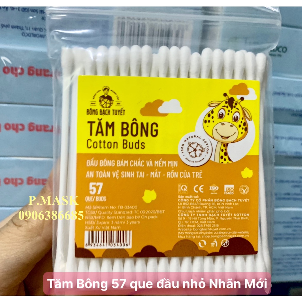 Tăm bông cho bé gói 57 que cho bé đầu tăm nhỏ Bông Bạch Tuyết - Tăm bông Kotton Care For Kid 1 gói zip 57 que