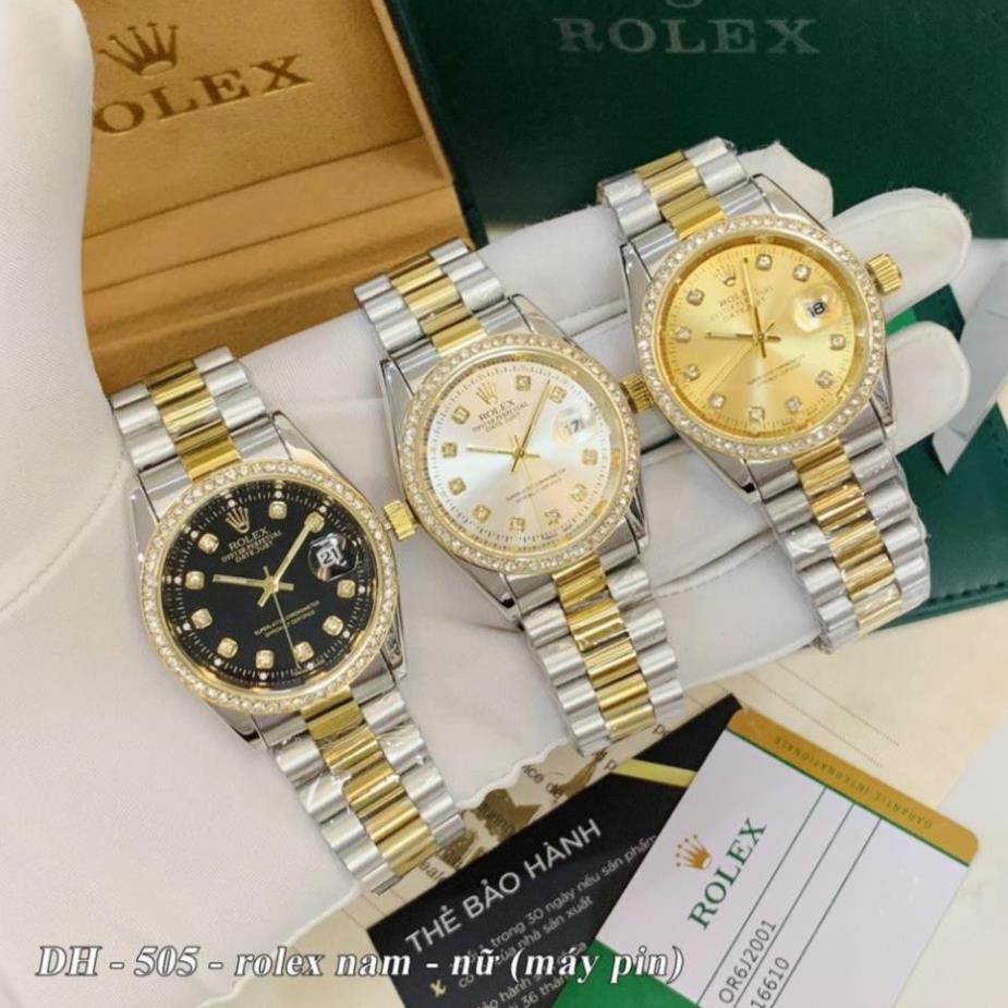 (Thẻ bảo hành 12 tháng) Đồng hồ nam nữ Rolex - unisex viền đá dây kim loại chống nước -rolex.vienda