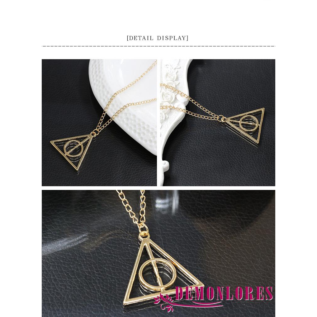Dây chuyền hình tròn lồng trong tam giác phong cách retro bằng kim loại mạ vàng bạc dành cho nữ