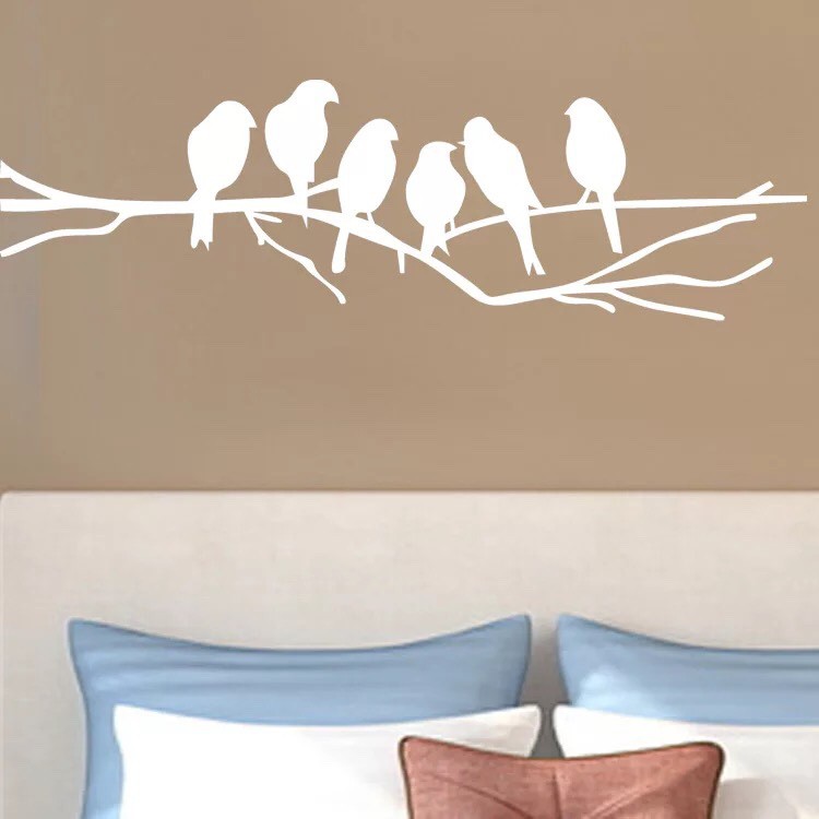 Decal trang trí tường cao cấp mẫu Con Chim Trắng trên cây ( 11x38cm )