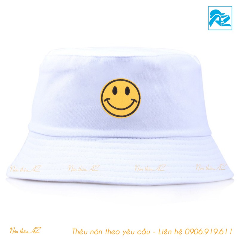 Mũ Bucket Nam Nữ Kaki thêu mặt cười thời trang Smile MT494