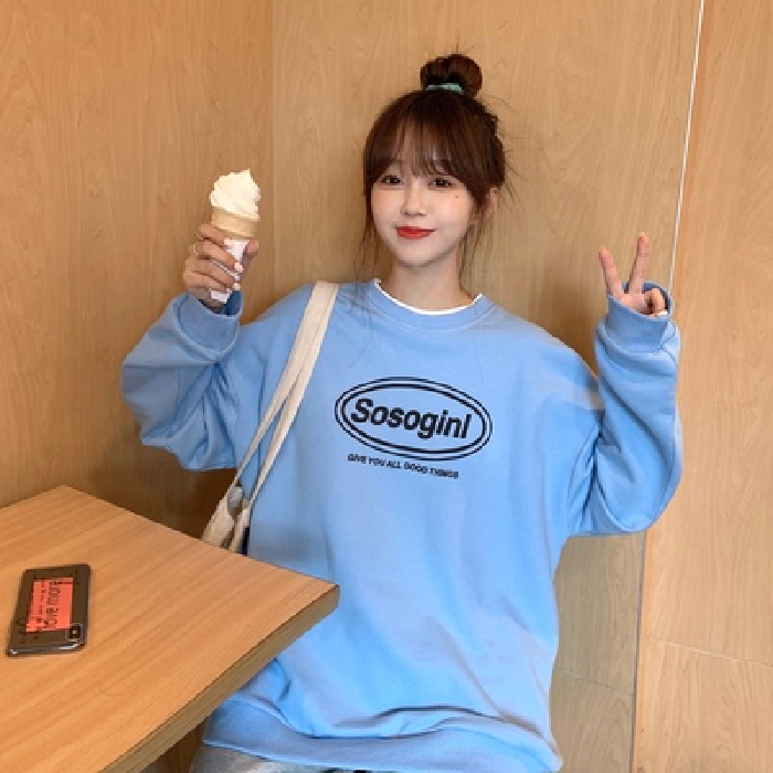 Áo sweater phong cách Hàn Quốc họa tiết chữ trẻ trung xinh xắn cho nữ