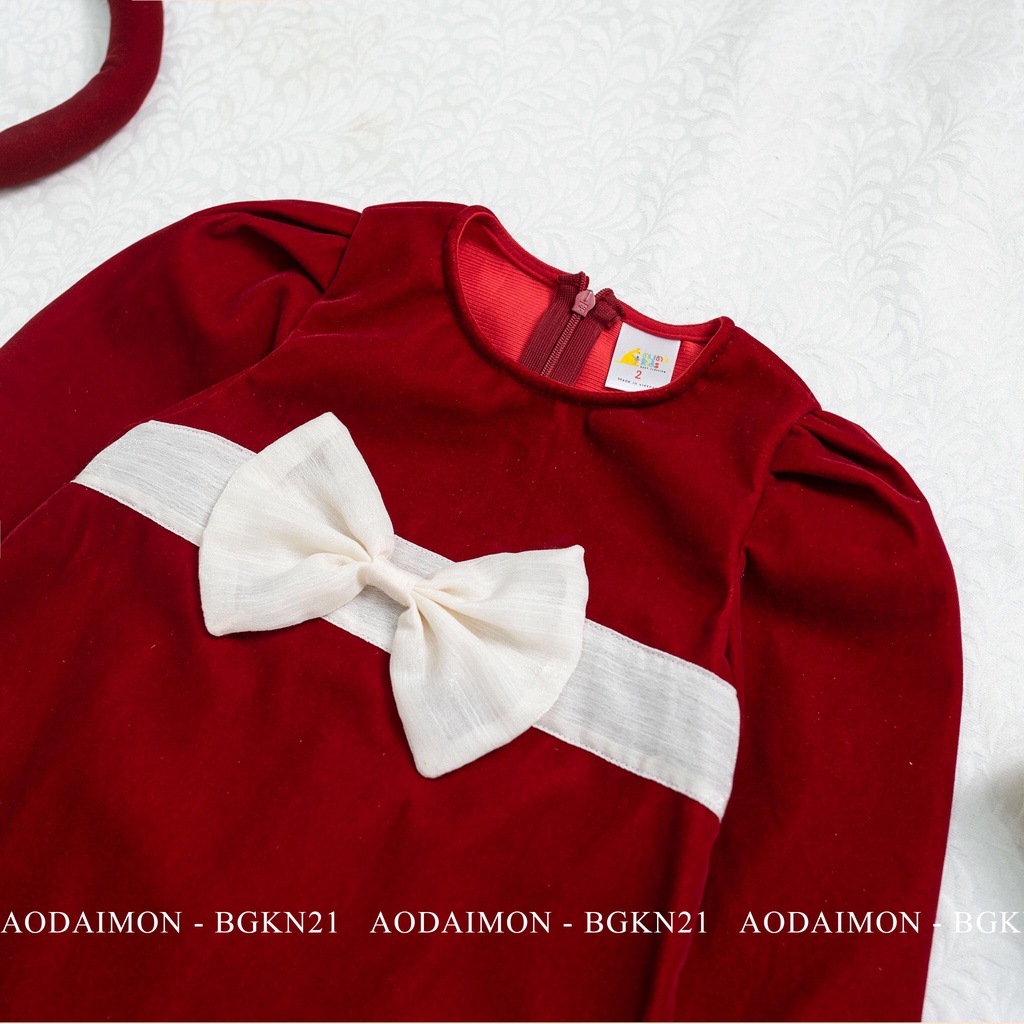 Áo Dài Nhung Bé Gái Set 3 Chi Tiết Cả Mấn Kim Nhung Siêu Xinh