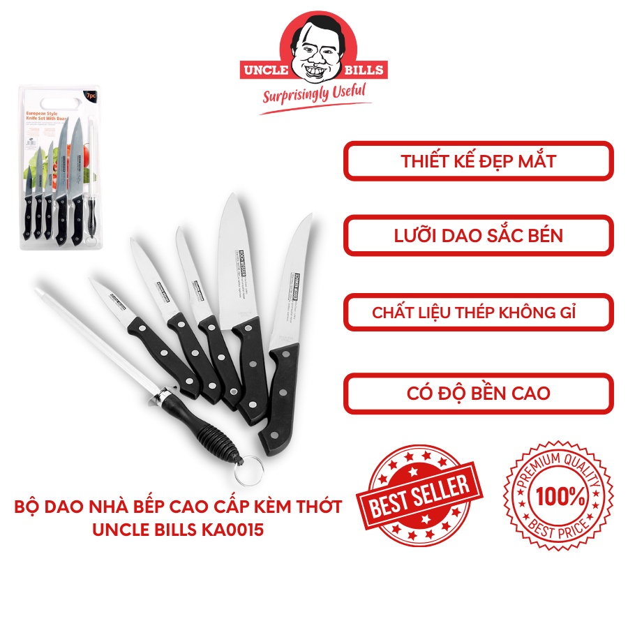 Bộ Dao Nhà Bếp Kiểu Châu Âu 7 Món Hàng Nhập Khẩu Cao Cấp Không Gỉ Siêu Bền Uncle Bills KA0015