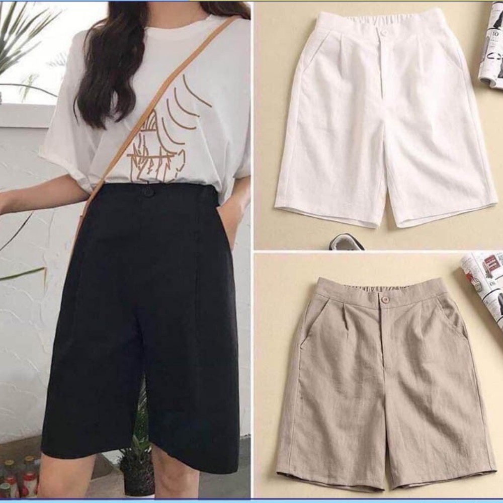 Quần Đùi Đũi Xước Trẻ Trung. Quần Short Cạp Khuy Lưng Chun Siêu Mát
