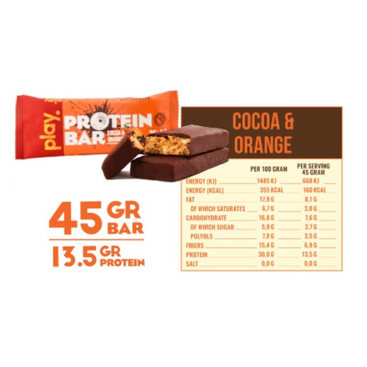 Thanh năng lượng Play Protein Bar 45gram - Vị cam cacao