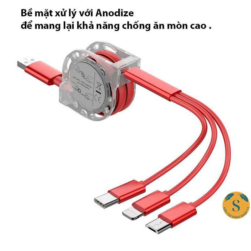 Dây Cáp Sạc 3 Đầu đa năng 3in1