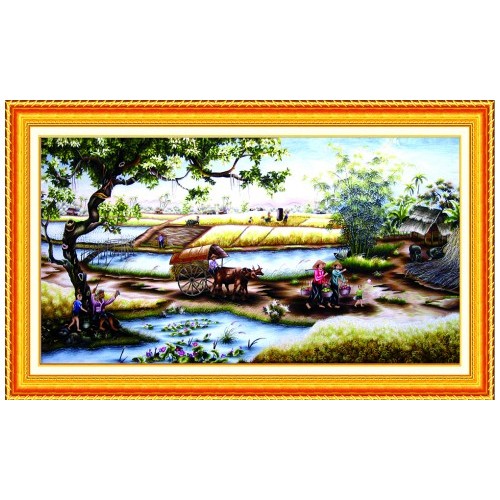 Tranh đính đá phong cảnh đồng quê H728