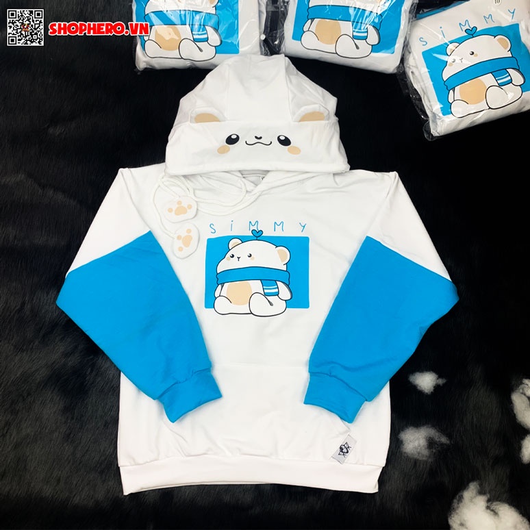 Áo Hoodie Mèo Simmy nỉ da cá có tặng kèm móc khóa