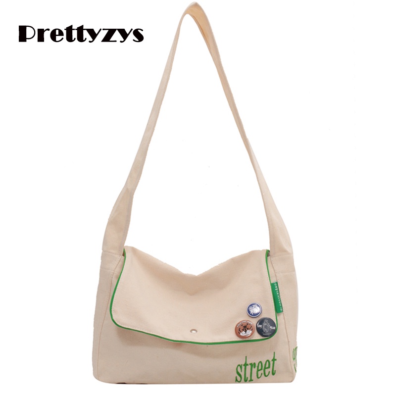 Túi vải canvas PRETTYZYS 2022 thiết kế sức chứa lớn phong cách Hàn Quốc dành cho nữ
