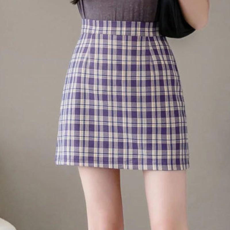Chân Váy Lưng Cao Họa Tiết Ca Rô 154785 Chân Váy Chữ a Lưng Cao Thời Trang Hàn Quốc