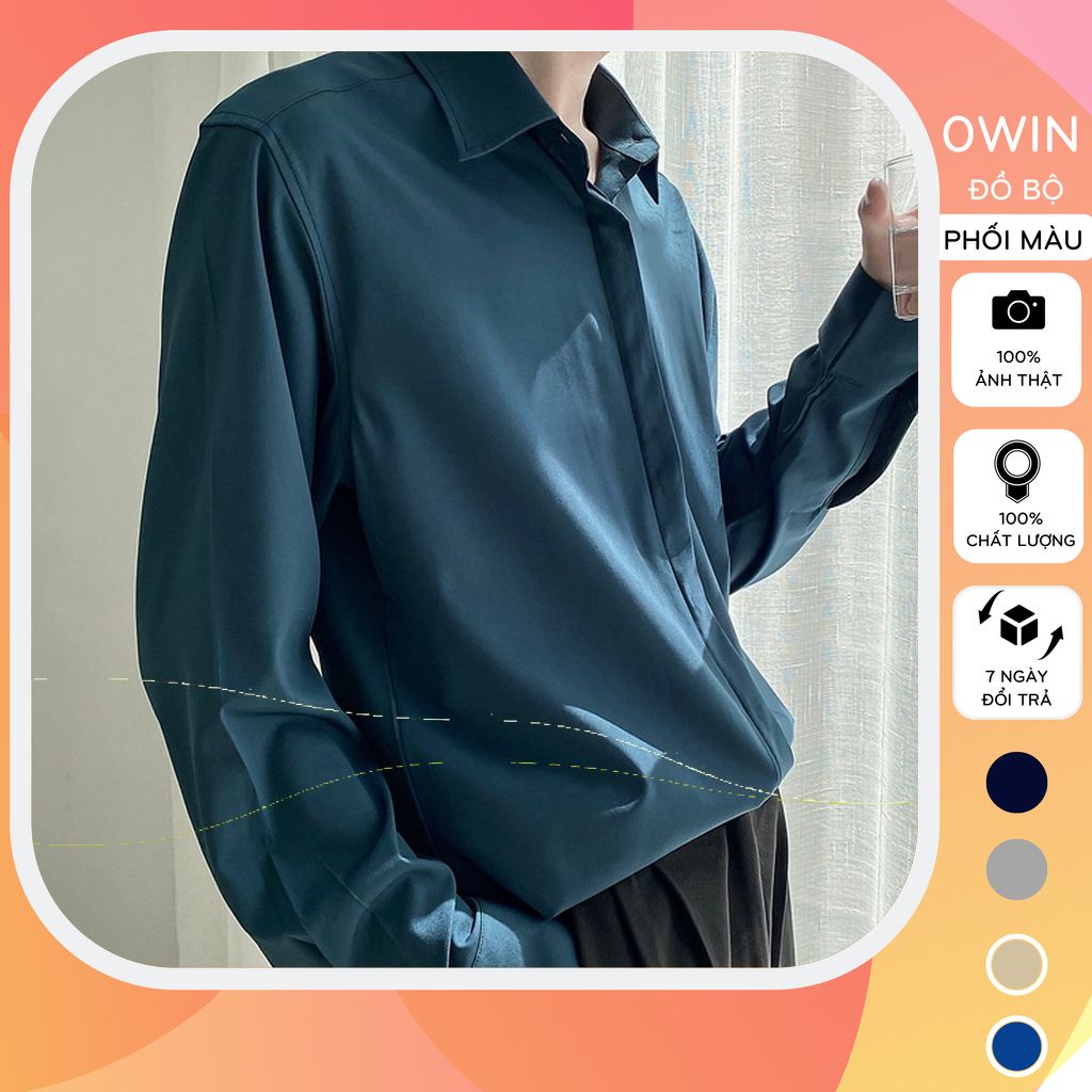 Áo sơ mi nam chất vải lụa cao cấp siêu thoáng mát, Áo sơm mi nam dài tay đi tiệc siêu chất SM02 -OWIN