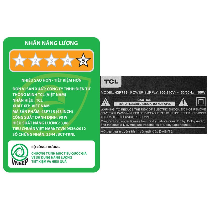 CHÍNH HÃNG - Android Tivi TCL 43 inch 43P715