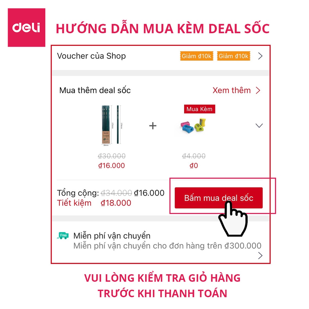 Vỉ 10 Bút Chì Lục Giác Deli - loại 2B/HB Vẽ Mỹ Thuật, Làm Bài Kiểm Tra An Toàn Với Người Sử Dụng
