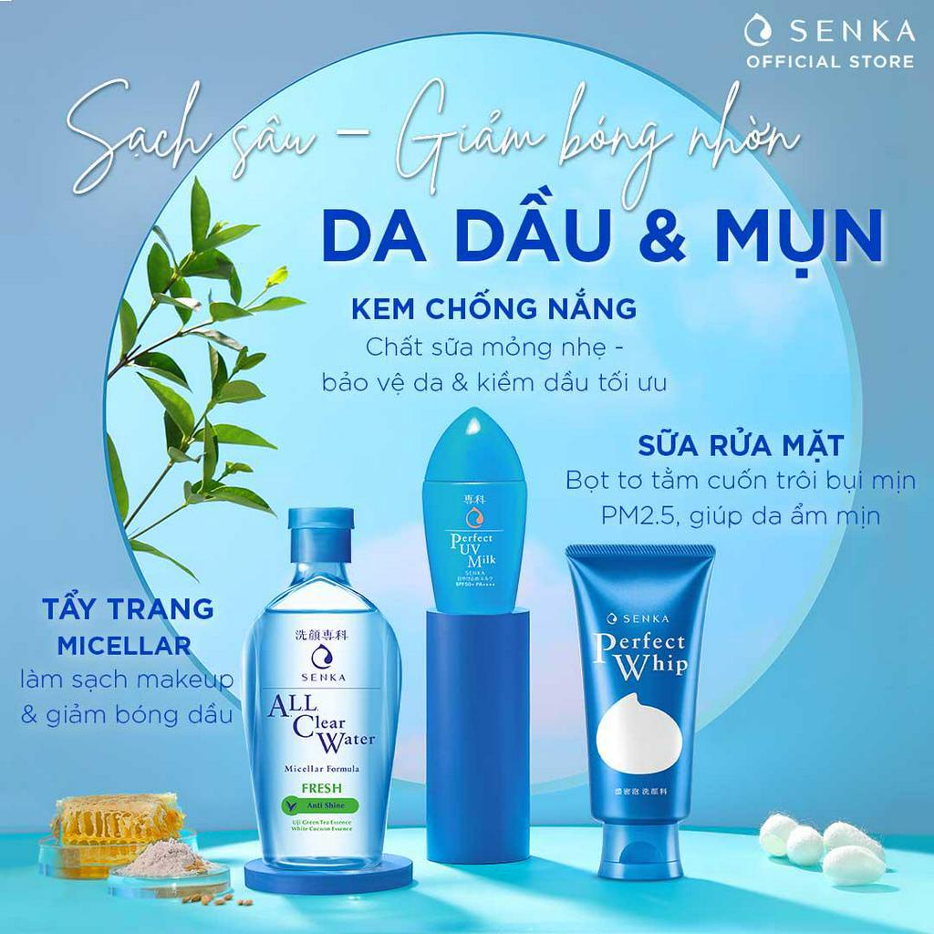 Combo Senka Làm Sạch Chống Nắng Kiềm Dầu Hoàn Hảo (Water Fresh 230ml + Perfect Whip 120g + UV Milk 40ml)