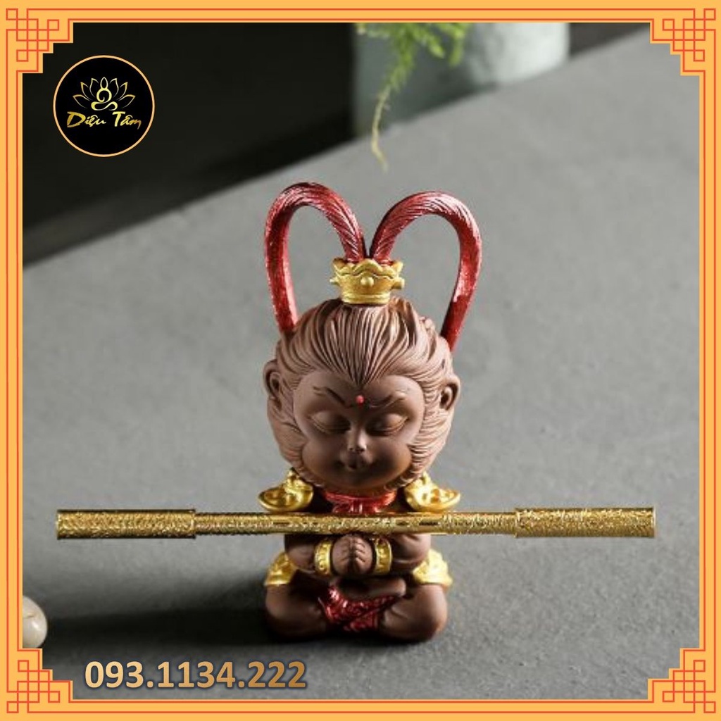 Tượng tôn ngộ không gốm sứ tề thiên đại thánh bày trang trí bàn trà, bàn làm việc phụ kiện trang trí bể cá tép cảnh