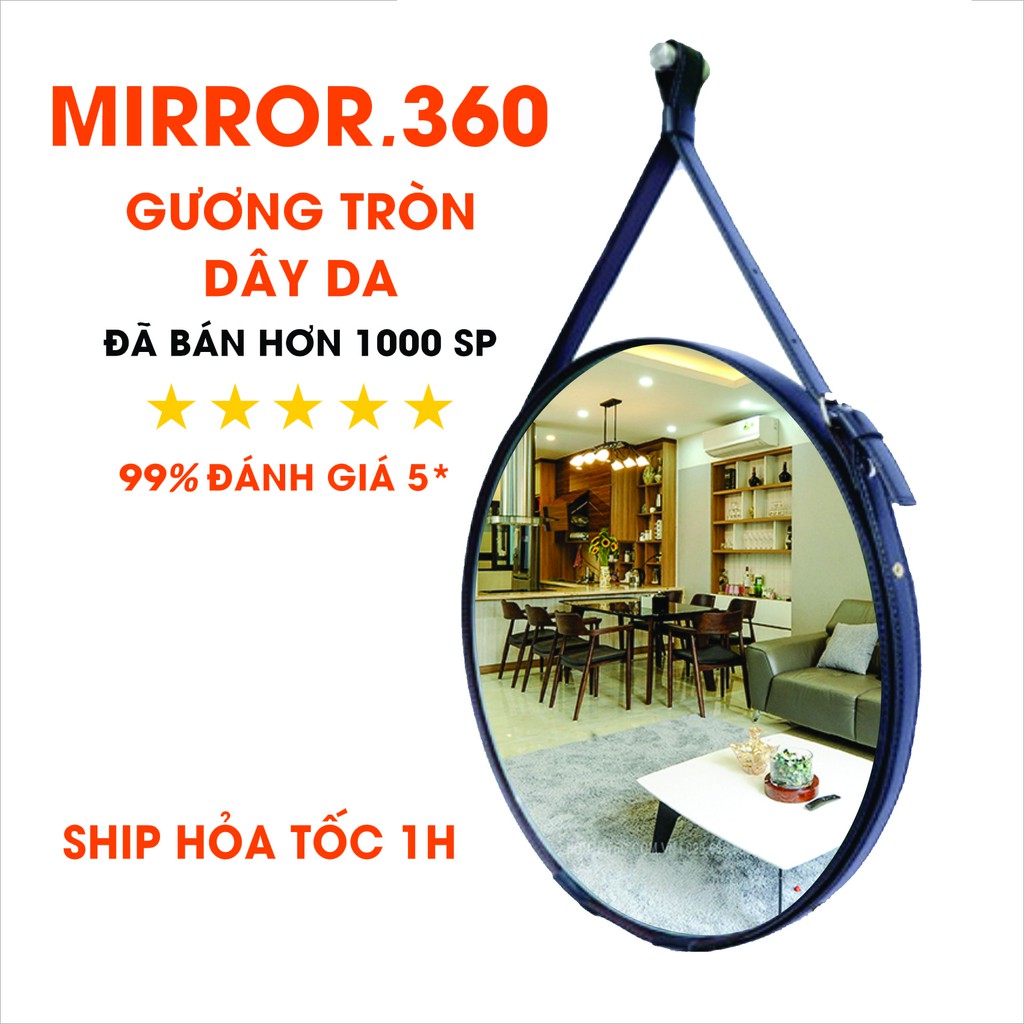 Gương Tròn Treo Tường Viền Da Cao Cấp [Size D40,D50,D60cm], Mirror Decor 360, 089.88.999.44