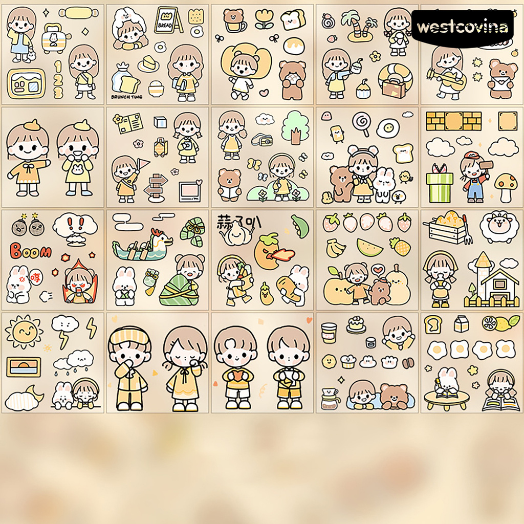 Bộ 100 miếng dán họa tiết nhân vật hoạt hình đáng yêu