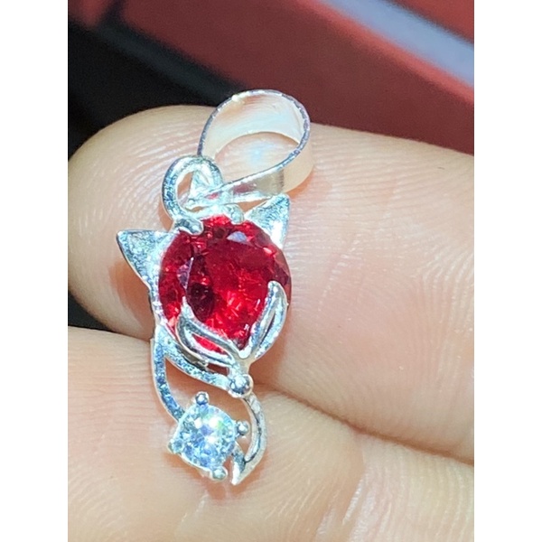 mặt dây hồ ly bạc ta bọc ruby giác