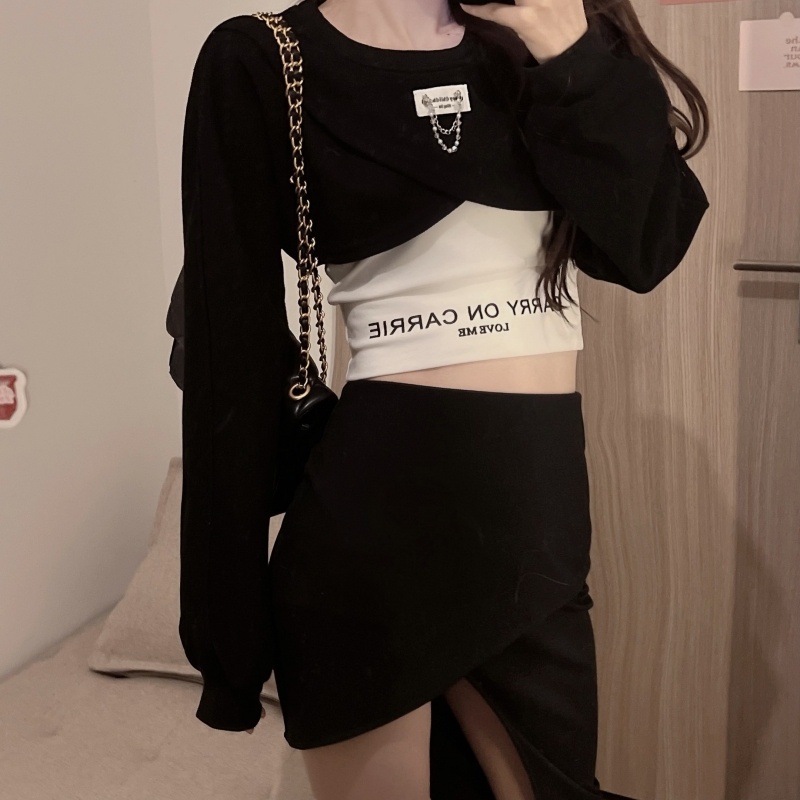 ZHELIHANGFEI Set Áo Thun Tay Dài + Quần Lưng Cao Thiết Kế Quyến Rũ