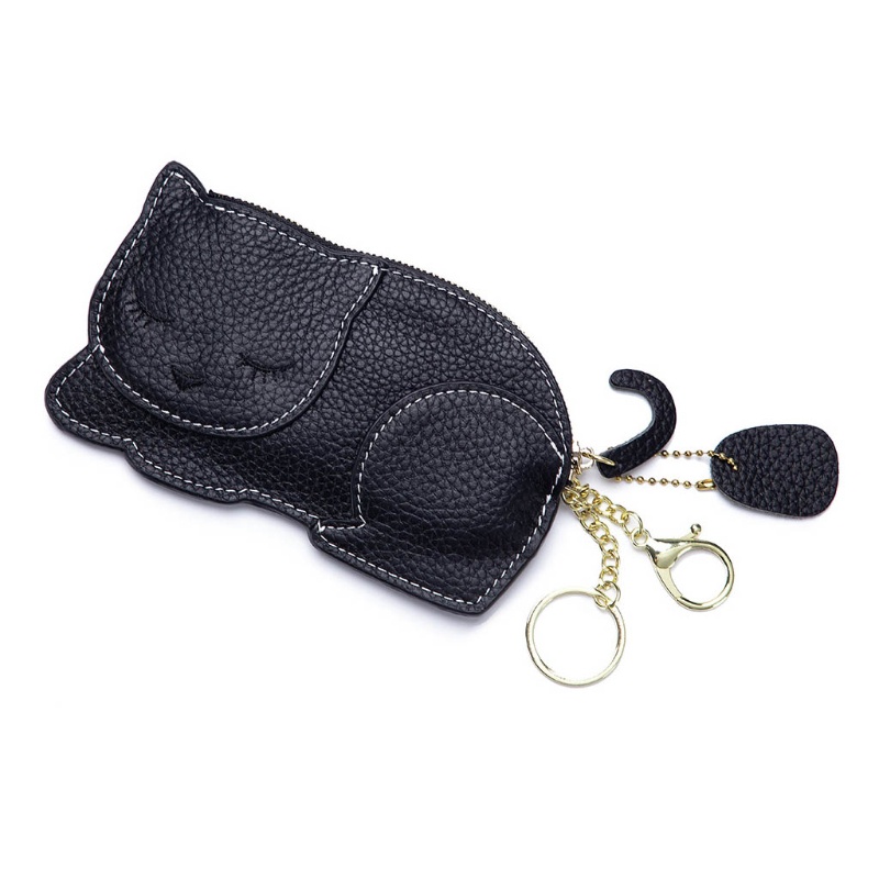 Youyo Ví Da PU Mini Đựng Tiền Xu / Thẻ Tín Dụng In Hình Mèo Hoạt Hình Có Móc Khóa