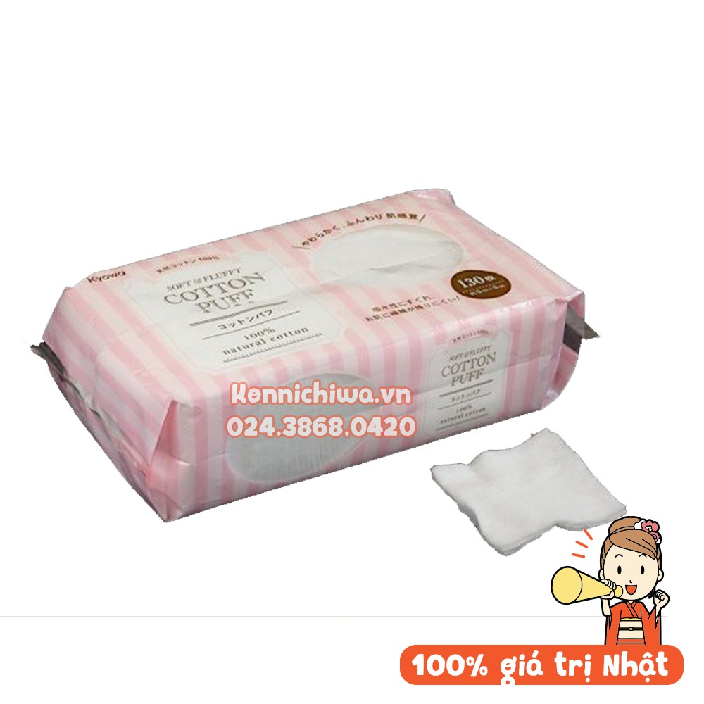 | Hàng Nhật Nội Địa | Bông tẩy trang Cotton Puff Kyowa 130 miếng, bông tẩy trang chuyên dụng không sợi bông, hóa chất