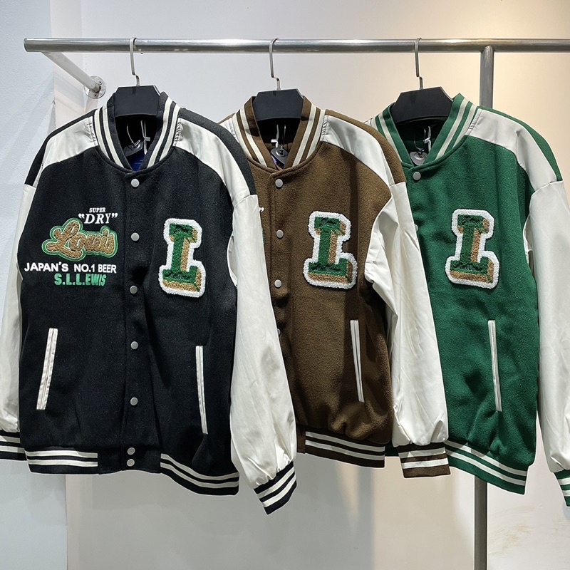 Áo khoác Varsity chất Dạ , Tay Dù LOGO Thêu chữ LOUIS