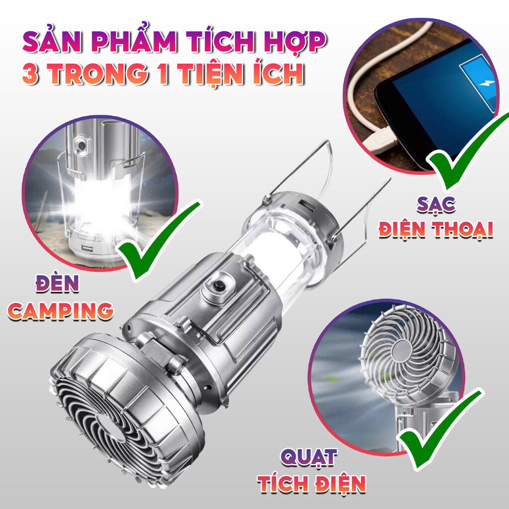 [3 công dụng] Đèn chiếu sáng năng lượng mặt trời kèm quạt tích điện - siêu tiện ích
