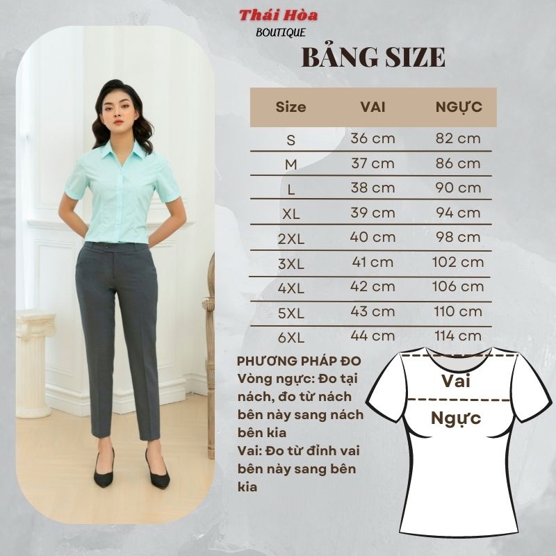 Áo sơ mi nữ tay ngắn công sở bigsize đẹp kiểu màu xanh cotton Thái Hoà N047-04-01